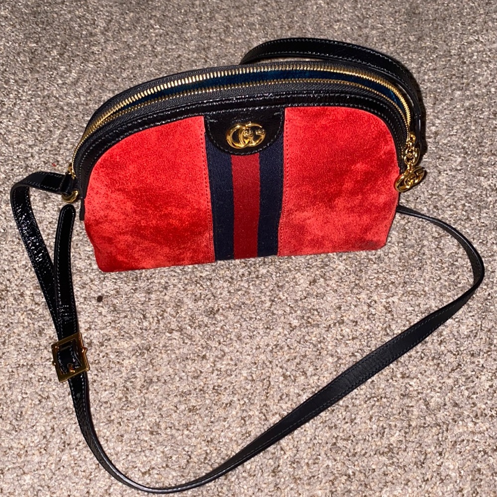GUCCI OPHIDIA RED SUEDE CROSSBODY BAG